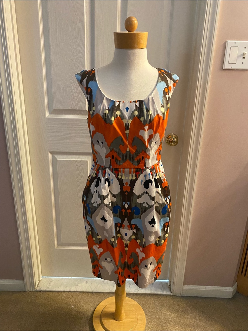 Maggy London Orange, Gray & Blue Abstract Midi Dress